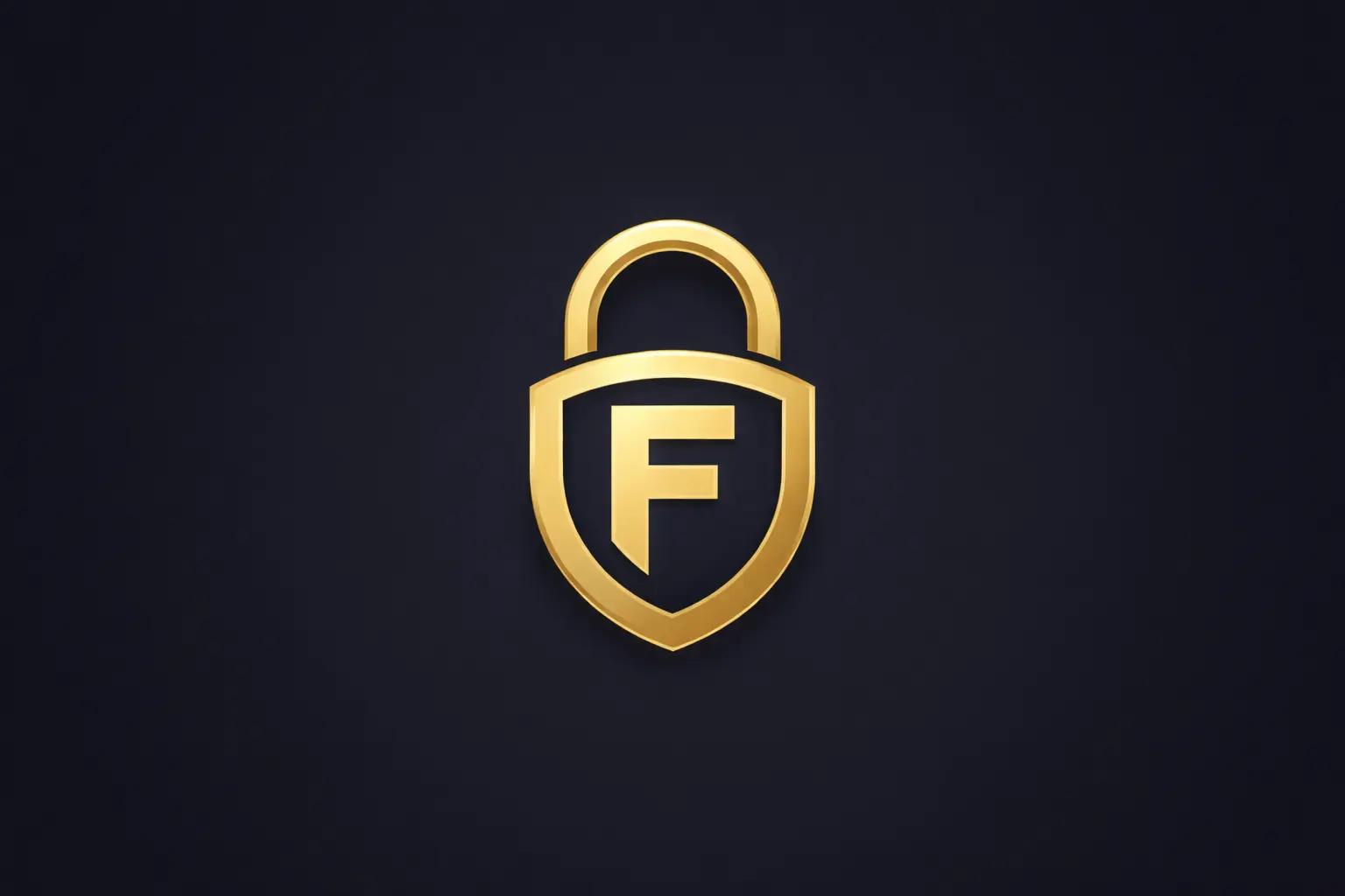 A gold padlock and shield emblem with an F on a dark navy ground